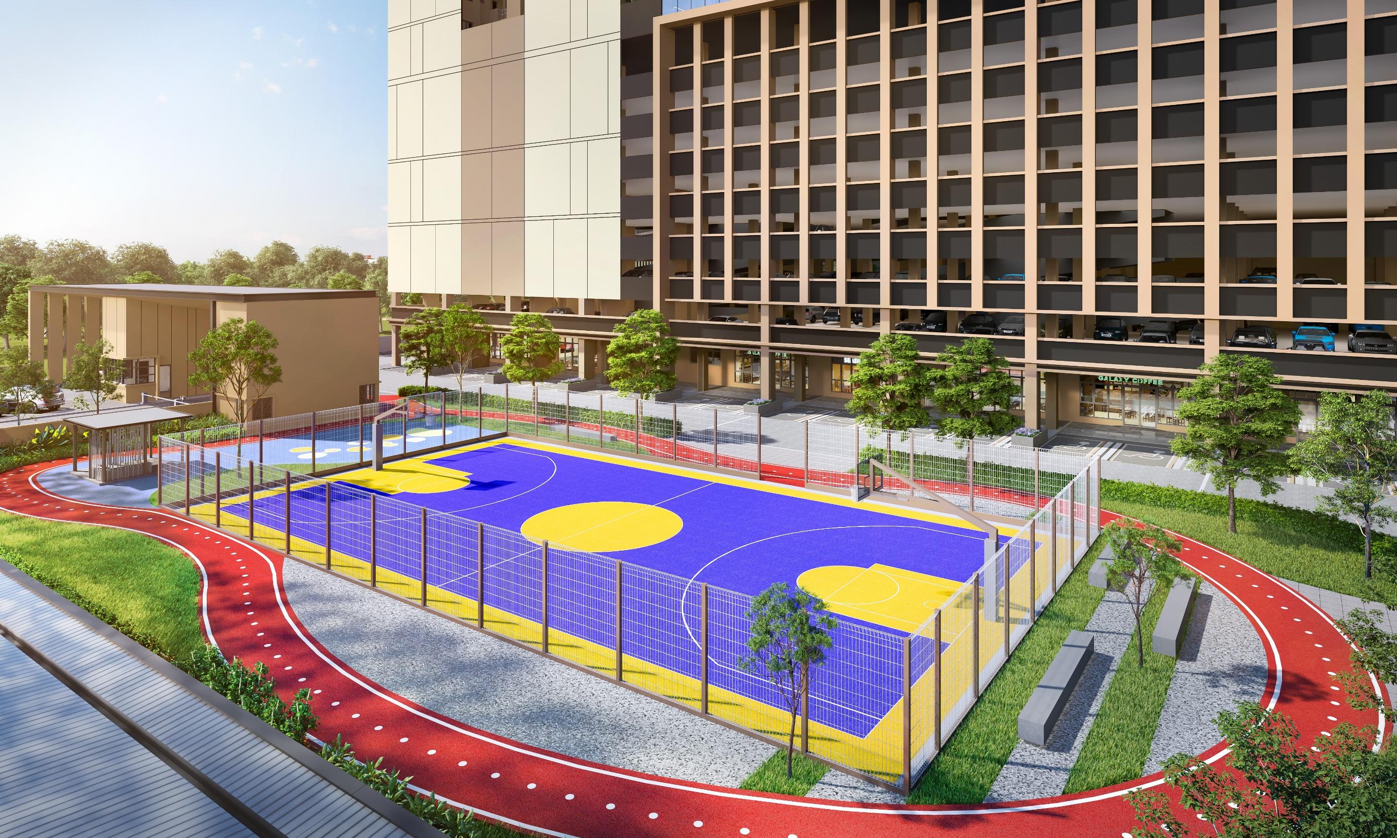 Artist impression of multipurpose court and jogging track